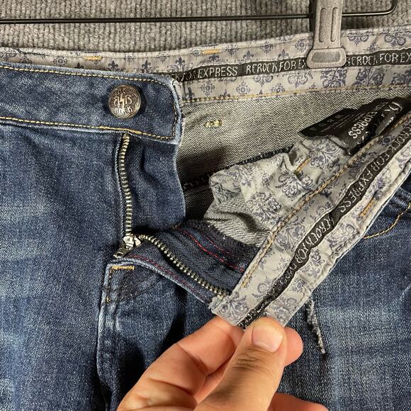 ReRock  for Express Boot Jeans Women's 8 Dark Wash Flap Pocket Distressed - Picture 6 of 13